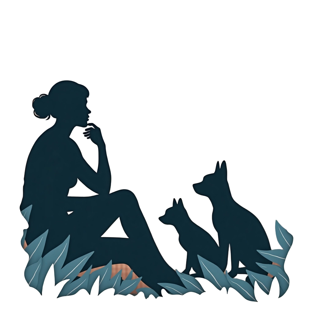 Silhouette of a Woman with Cats